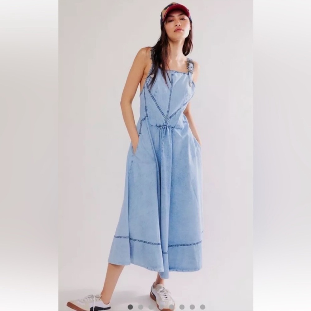 NEW Free People Stars Align Baby Blues Denim Midi Maxi Dress 0 - Picture 1 of 9